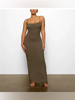 SKIMS Soft Lounge Long Slip Dress - Army Green - Size Medium